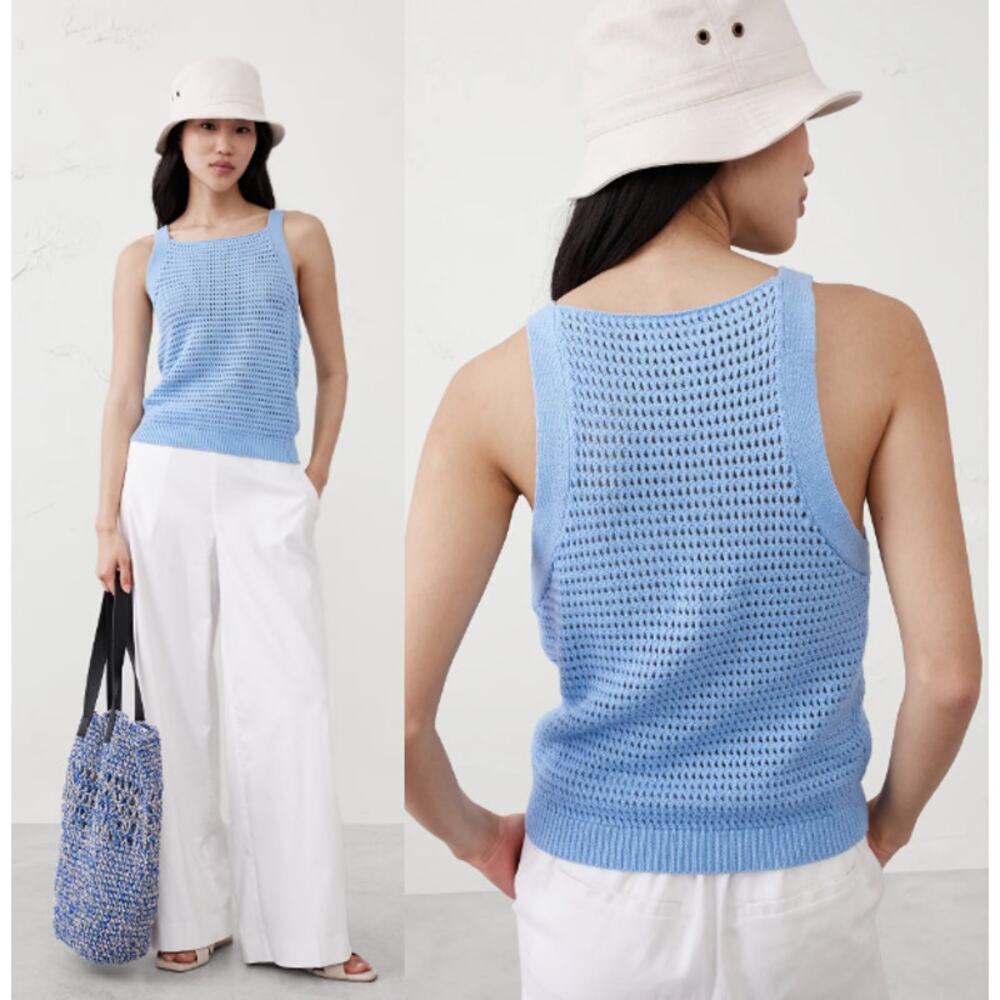 Banana Republic Sleeveless Open Stitch Sweater Tank Blue Skies Womens Size Small